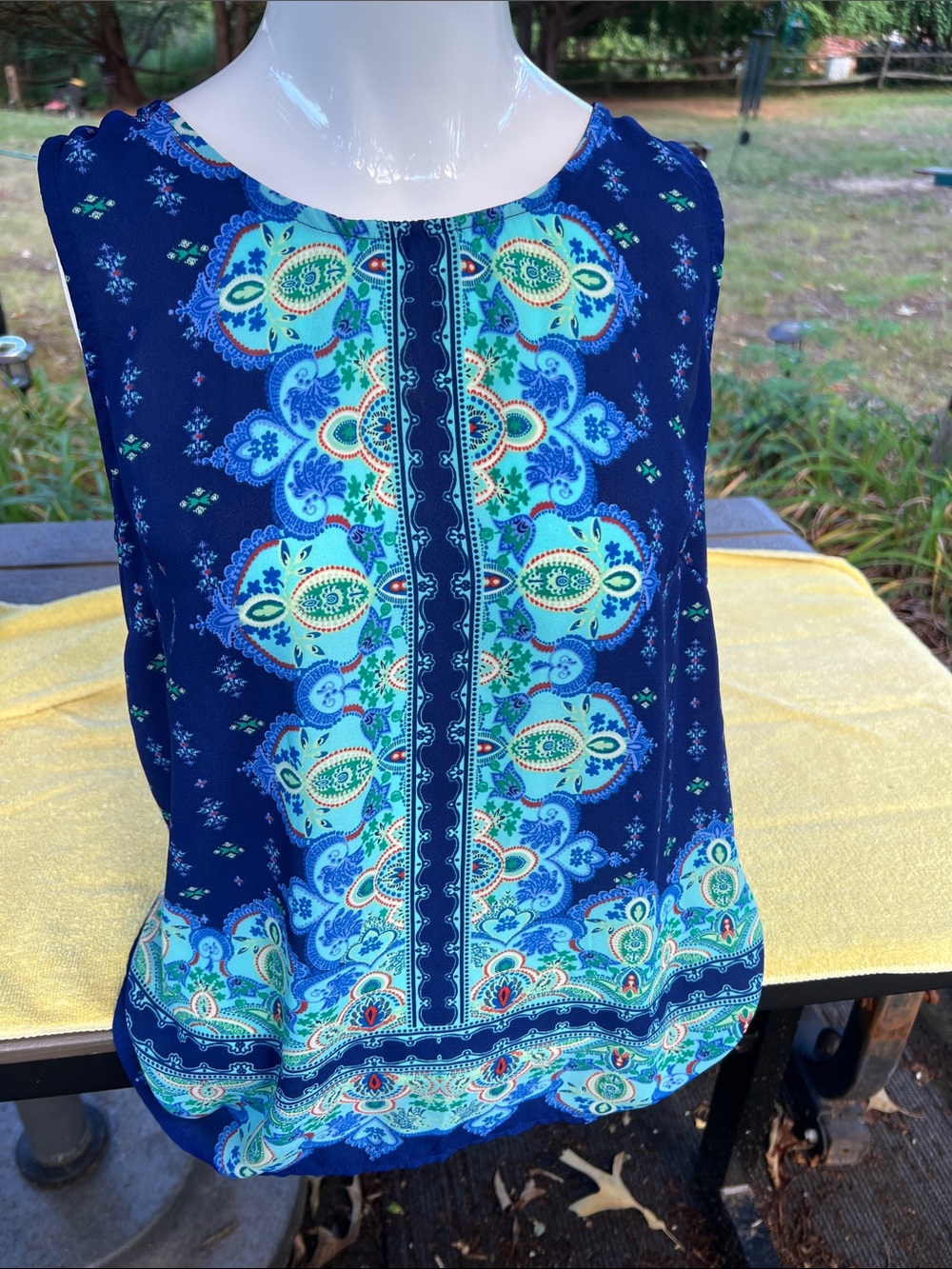 Cynthia Rowley Navy Blue Paisley-Panel Sleeveless Camisole